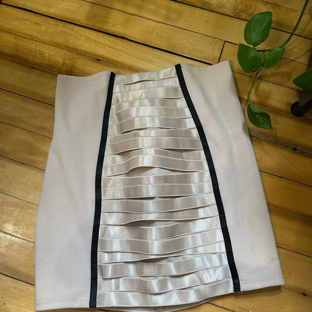 AKIRA Cream Mini Pencil Skirt with Cut Out Design